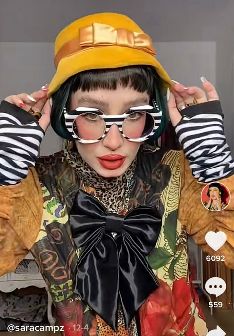 Bright Maximalist Outfits, Weird Core Aesthetic Outfits, Eclectic Maximalism Fashion, Maximalism Fashion Aesthetic, Pattern Clashing Outfits, Weird Girl Aesthetic Outfits, Whimsical Maximalist Outfit, Sara Camposarcone, Camp Fashion Aesthetic