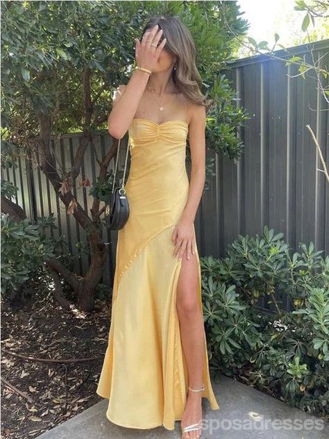 Simple Yellow Sheath Side Slit Maxi Long Party Prom Dresses Online,13337 The Long Evening Prom Dresses are fully lined, there are bones in the bodice, chest pad in the bust, lace up back or zipper back are all available, it could be custom size and color, there are no extra cost to do custom order.Description 1, Material: satin, lining.2, Color: it can be in custom color, please contact us and tell us style number, then we will send you more colors to choose.3, Size: standard size or custom size Yellow Party Dresses, Prom Dresses Yellow, Prom Dress Inspiration, Cute Prom Dresses, Pretty Prom Dresses, فستان سهرة, Grad Dresses, Hoco Dresses, Long Prom Dress