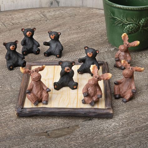 Black Bear Decor, Mountain Cabin Decor, Cabin Theme, Moose Decor, Tic Tac Toe Board, Bear Cabin, Black Forest Decor, Log Cabin Decor, Vintage Cabin