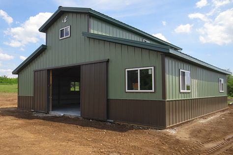 Barn Style Garage, Lester Buildings, Floor Plans And Layouts, Metal Garage Buildings, Pole Barn Designs, Barn With Living Quarters, Pole Barn Garage, Backyard Barn, Small Barns