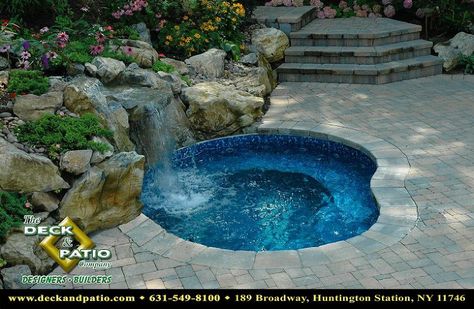 small backyard this spool is the perfect solution, decks, outdoor living, patio, pool designs, spas, Spool with waterfall Inground Hot Tub, Spool Pool, Small Swimming Pool, Pools Ideas, Backyard Spa, Hot Tub Landscaping, Kolam Koi, In Ground Spa, Hot Tub Backyard