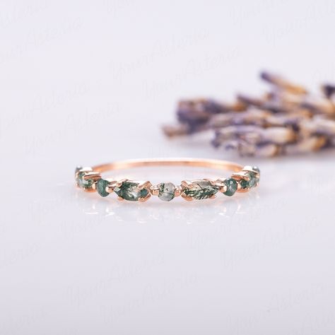 Unique Delicate Moss Agate Promise Ring Gift for Her, Minimalist 14k Rose Gold Moss Agate Wedding Band, Dainty Women Moss Agate Ring Gold - Etsy Promise Rings Band, Dainty Moss Agate Ring, Simple Moss Agate Ring, Moss Agate Promise Ring, Wedding Ring Bands Women, Unique Wedding Rings Boho, Pretty Promise Rings, Subtle Engagement Rings, Moss Agate Wedding Band