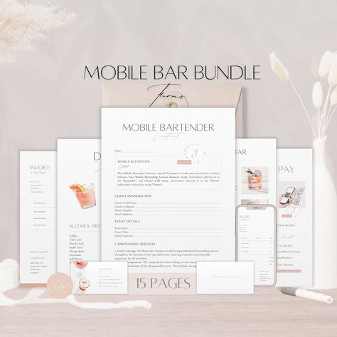 Hey you  Are your ready to take your business to the next level right now?  Elevate your professional image and streamline your operations with my exclusive bundle of professionally designed forms for your mobile bar business. From comprehensive contract, effortless record-keeping to streamlined payments, each element is crafted to save you valuable time and enhance your client interactions. My templates are not just documents; they are tools designed to empower professional bartenders like you, Small Bar Ideas Business, Mobile Bar Ideas Business, Mobile Bar Names, Mobile Bar Business, Mobile Bar Essentials, Mobile Bar Set Up, Mobil Bar, Mobile Bar Design, Mobile Bar Name Ideas