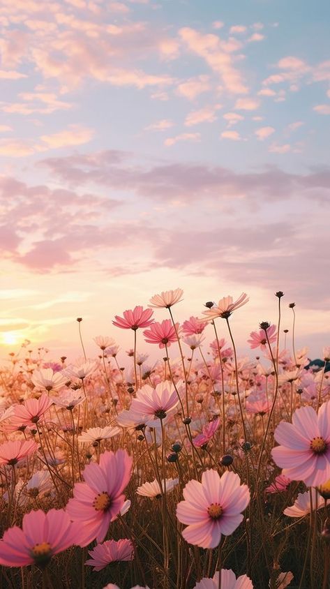 Landscape field of flowers outdoors blossom nature. | premium image by rawpixel.com / Miiruuku Fields Of Flowers Photography, Very Pretty Flowers, Aesthetic Flower Fields, Aesthetic Wallpaper Spring Vibes, Fields Of Wildflowers, Pink Flower Field Aesthetic, Pink Nature Aesthetic, Pastel Flowers Wallpaper, Sunset Flower Field