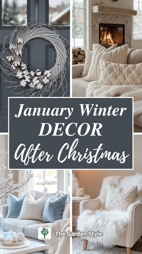 Transition your home from Christmas to winter with ease! Explore January decor after Christmas ideas, from cozy textures to simple seasonal accents. Click now for 15 inspiring ways to refresh your space for the winter season! Winter Decorations 2025, Home Decor For January And February, Winter Home Decor January Snowflake Decorations, Winter Cabin Decor Ideas, Winter Decor After Christmas House, Seasonal Mantel Decorating Ideas, January February Decor Home, Decor For Side Table In Living Room, Winter January Decor Ideas For The Home