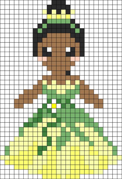 Princess Tiana Perler Bead Pattern / Bead Sprite Image Pixel Art, Perler Beads Ideas, Modele Pixel Art, Princesa Tiana, Melty Bead Patterns, Fuse Bead Patterns, 8bit Art, Bead Sprite, Hama Beads Patterns