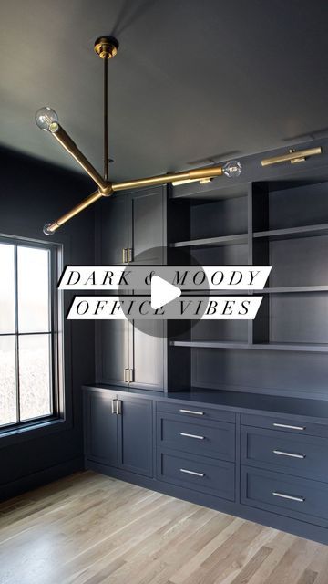 Melissa Manzardo Hryszko on Instagram: "A dark & moody home office that has plenty of natural light balancing this space perfectly.   #homeoffice #homeofficedesign #darkinteriors #wfhlife #custommillwork #northglenmorecustom1" Black Moody Office, Moody Office Iron Ore, Dark Moody Office Furniture, Dark And Moody Office Modern, Small Moody Office Inspiration, Dark Moody Home, All Black Office, Moody Office Space, Moody Office Inspiration