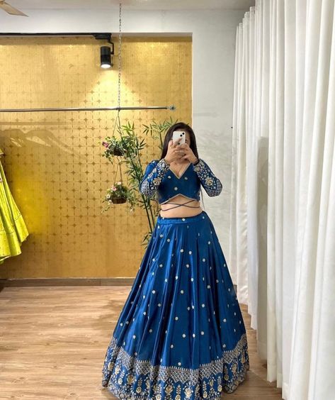 Bollywood Lengha, Lehenga Choli For Women, Simple Lehenga, Choli For Women, Indian Outfits Lehenga, Lehenga Designs Simple, Traditional Indian Dress, Blue Lehenga, Desi Outfits