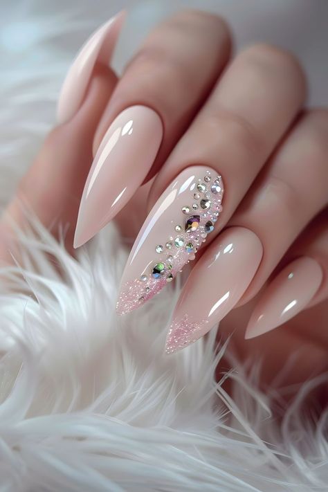 Wedding Long Nails For Bride, Wedding Nails Design French, Wedding Guest Acrylic Nails, Bridal Nails Long, Pearl Nails With Design, Beach Wedding Nails For Bride, Neutral Glam Nails, Wedding Nails For Bride Square, Wedding Nails Stiletto