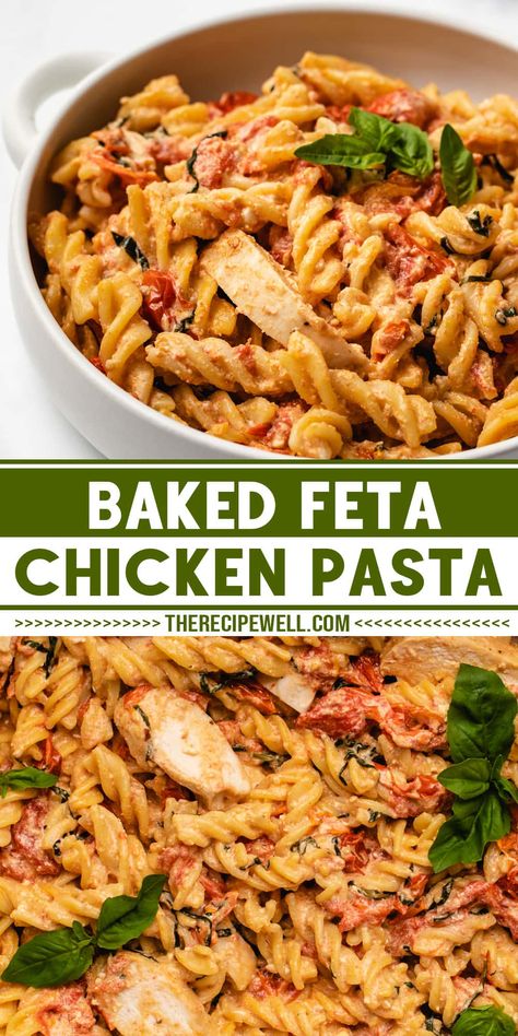 Feta Cheese Chicken Pasta, Feta Pasta Crockpot, Baked Feta Chicken Pasta, Feta Pasta Bake With Chicken, Healthy Chicken Pasta Casserole, Quick Lunch With Chicken, Pasta Bake Recipes Healthy, Chicken And Feta Pasta, Tick Tok Pasta