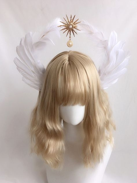 Angelic Hairstyles Aesthetic, Angel Halo Diy, Angel Headdress, Halo Design Angel, Angel Headpiece, Angel Hat, Angelic Hair, Lucy Costume, Goddess Headband