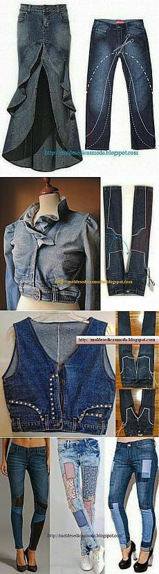 Återvinna Jeans, Vestiti In Jeans, Diy Clothes Design, Blouse Drafting Patterns, Diy Blouse Pattern, Denim Ideas, Diy Fashion Clothing, Upcycle Jeans, Denim Crafts