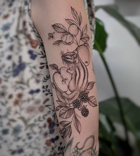 Added more to meighens sleeve today 😁 #chipmunktattoo #tattoo #dotworktattoo #cutetattoo | Instagram Cat Tattoo Dotwork, Woodland Arm Tattoo, Woodland Leg Sleeve Tattoo, Animal Tattoo Placement, Chipmunk Tattoo Ideas, Woodland Animal Tattoo Sleeve, Mom And Baby Animal Tattoo, Small Forest Tattoo, Forest Sleeve Tattoo Women