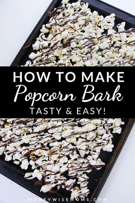 Peppermint Popcorn Bark Recipe - Moneywise Moms Chocolate Covered Popcorn Recipe, Almond Bark Popcorn, Popcorn Bark, Winter Party Foods, Almond Bark Recipes, Peppermint Popcorn, Chocolate Covered Popcorn, How To Make Popcorn, Bark Recipes