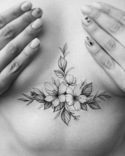 Sternum Tattoo Design, Delicate Tattoos For Women, Henne Tattoo, Underboob Tattoo Designs, Mastectomy Tattoo, Small Chest Tattoos, Rose Tattoos For Women, Chest Tattoos, Chest Tattoos For Women