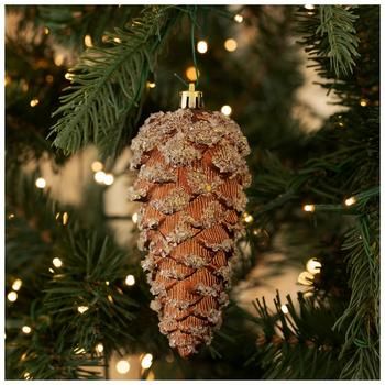 Dimensions: 5.25” H x 2.13” W x 2.13" D Material: Plastic Color: Copper, White & Gold Quantity: 4 Add a wintry touch to your holiday decor with these Copper Frosted Pinecone Ornaments! These charming ornaments feature a textured pinecone shape and a frosted finish. Mixed in with the frost are dustings of gold glitter, providing a shimmering accent. Loop a string through these classy ornaments, and then hang them on your Christmas tree to give it a winter woodland look! Copper Christmas Decor, Pine Cone Christmas Decorations, Antique Christmas Tree, Copper Ornaments, Copper Christmas, Farmhouse Ornaments, Rustic Ornaments, Pinecone Ornaments, Cabin Christmas