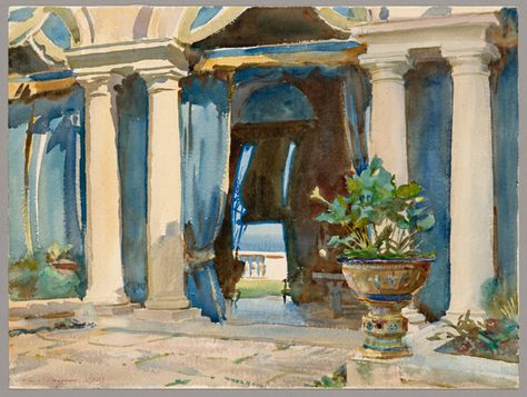 The Patio, Vizcaya | The Art Institute of Chicago John Singer Sargent Watercolors, John Sargent, American Realism, White Gouache, Watercolor Architecture, Watercolour Inspiration, John Singer Sargent, Oil Painting Reproductions, Drawing Artist