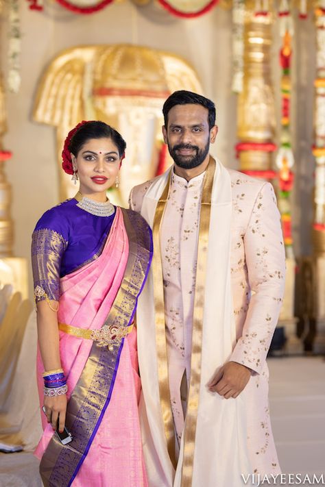 Shopzters | Lots Of Eye Pleasing Details At This Wedding Extraordinaire Marriage Blouses, Pelli Sarees, Gold Vaddanam, Pink Half Sarees, Black And White Saree, Celebrity Saree, Wedding Dresses Men Indian, Pattu Saree Blouse Designs, Silk Saree Kanchipuram