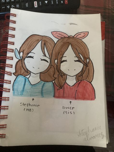 I remember when me and my sister and I were supper close back in the day. We aren’t that close anymore we would never fight. And when I saw a family photo, it gave me the idea to draw this drawing.when I showed this drawing she remember our good memories. Sister Drawings Easy, Idea To Draw, Sisters Drawing, Me And My Sister, Sister Day, Easy Doodle, Brother And Sister Love, Family Drawing, Good Memories