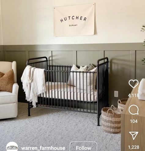 Iron Crib Nursery, Black Crib Nursery, Nursery Inspiration Boy, Iron Crib, Brown Crib, Black Crib, Metal Crib, Nursery Layout, Modern Crib