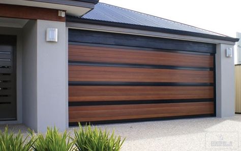 Modern contemporary wood garage door.  See more at www.ontracdoors.com Wooden Garage Door, Contemporary Garage Doors, Tor Design, Contemporary Garage, Modern Garage Doors, Auto Garage, Garage Door Styles, Glass Garage Door, Garage Door Makeover