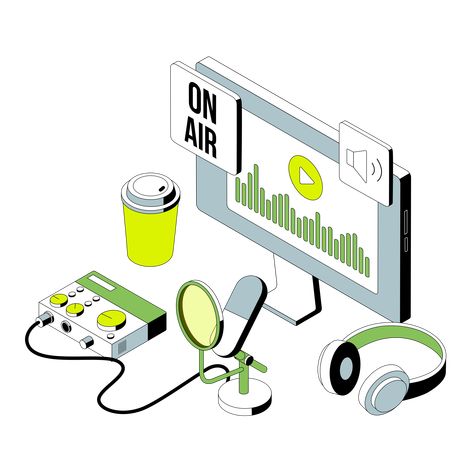 Podcast Illustration, Recording Podcast, Illustration Computer, Podcast Microphone, Studio Illustration, On Air Sign, Audio Free, Inspirational Graphics, Podcast Studio