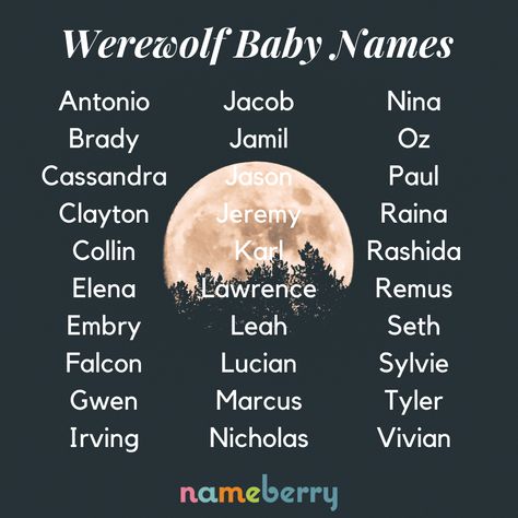 Werewolf baby names for your Halloween Baby! #halloween #babynames #halloweenbaby #werewolf Werewolf Name, Wolf Boy, Southern Baby Names, Fantasy Character Names, Unisex Baby Names, Best Character Names, Fantasy Names, Boy Name, Aesthetic Names