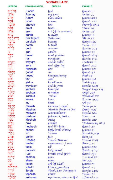 50 Hebrew words, many from the Books of Genesis and Exodus in the Law of Moses or Torah. Learn Hebrew Alphabet, Law Of Moses, Hebrew Language Learning, Hebrew Language Words, Hebrew Tattoo, Hebrew Vocabulary, Starověký Egypt, Messianic Jewish, Hebrew Lessons