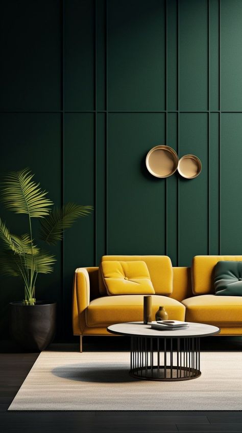 emrald green bedroom at DuckDuckGo Green Sofa Living, Yellow Living Room, Green Walls, Living Room Design Decor, Living Room Green, Green Interiors, Green Rooms, Bedroom Green, Decor Home Living Room