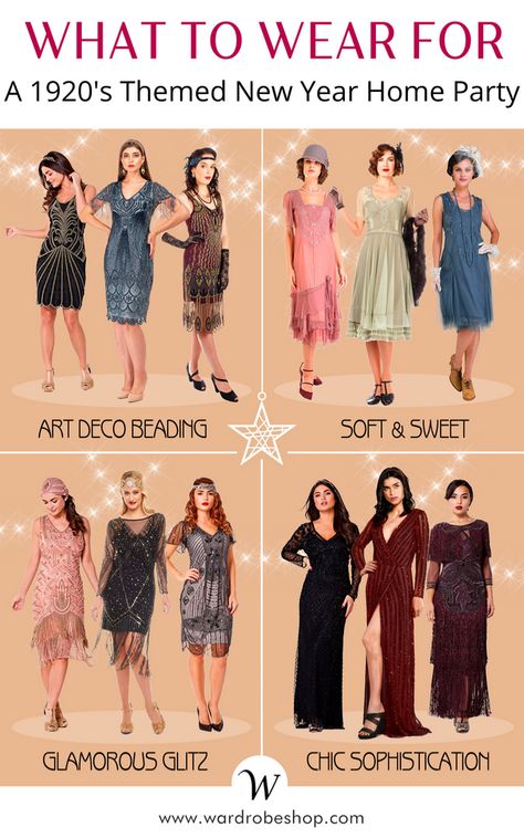 What To Wear For A 1920's Themed Home Party - WardrobeShop 1920s Themed Party Outfit, 20s Theme Party Outfit, Gatsby Party Outfit Women 1920s Style, Great Gatsby Party Outfit Women, 1920s Party Outfit, Gatsby Party Outfit Women, 20s Party Outfit, 1920s Party Dress, 1920 Outfits