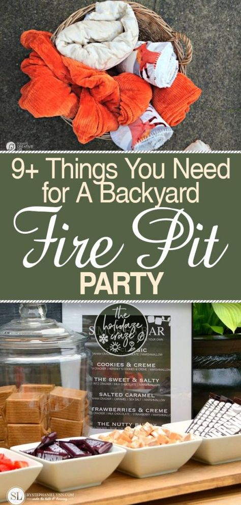 9+ Things You Need for A Backyard Fire Pit Party #party #partyideas #partyplanning Fire Party Ideas, Fall Bonfire Party, Backyard Bonfire Party, Fire Pit Food, Bonfire Food, Bonfire Birthday Party, Fire Party, Bonfire Birthday, Campfire Party