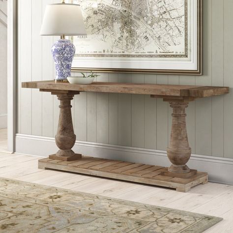 Birch Lane™ Hinsdale 71'' Solid Wood Console Table & Reviews | Wayfair Entrance Console Table, Entrance Console, Console Table Design, Rustic Entryway, Table Farmhouse, Floor Shelf, Entrance Design, Up House, Wood Console Table