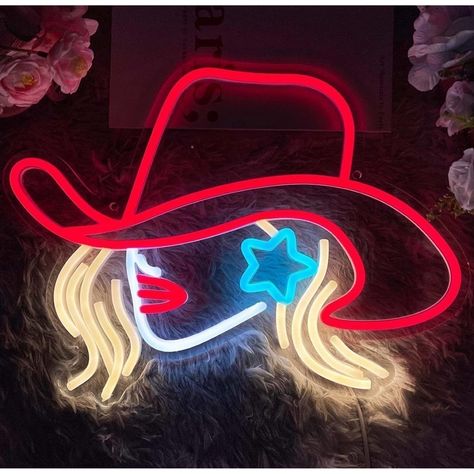 Universe Prayer, Red Cowgirl Hat, Southern Bedroom, Teenager's Room, Cowgirl Hat, Neon Lights, Bedroom Aesthetic, Beach Blanket, Led Night Light