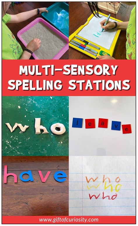 Spelling practice doesn't have to be boring! Learn how to set up multi-sensory spelling stations that are fun, engaging, and best of all. . . effective! #spelling #giftofcuriosity || Gift of Curiosity Spelling Stations, Multisensory Phonics, Sensory Classroom, All About Spelling, Multisensory Activities, Teaching Sight Words, Rainbow Writing, Teaching Spelling, Multi Sensory