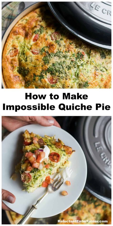 How to Make Impossible Quiche Pie recipe post starts with a baking mix (Bisquick or Pamela's Baking Mix), eggs, milk, and cheese. Then add in your favorite ingredients! #impossiblepie #bisquickimpossiblepie Pie, Quiche, Bisquick Quiche, Bisquick Impossible Quiche Recipe, Seafood Quiche, Impossible Quiche, Impossible Pies, Quiche Pie, Onion Quiche