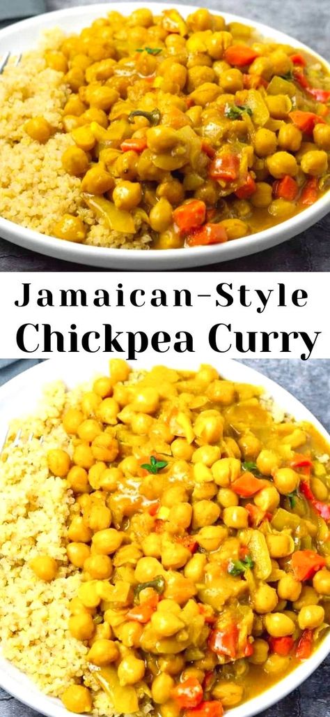 Rice With Chickpeas, Vegan Chickpea Curry, Chickpea Curry Recipe, Jamaican Dishes, Vegan Chickpea, Scotch Bonnet Pepper, Pea Recipes, Scotch Bonnet, Curry Dishes