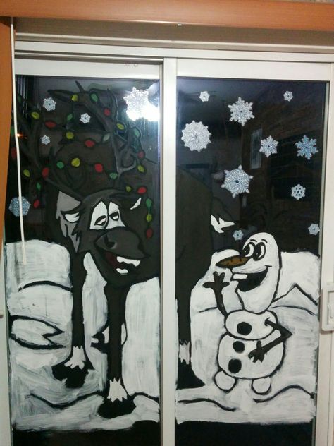 Windows Painting, Xmas Windows, Olaf, Acrylic Paint, Christmas Ideas, Acrylic Painting, Arts And Crafts, Snoopy, Paint