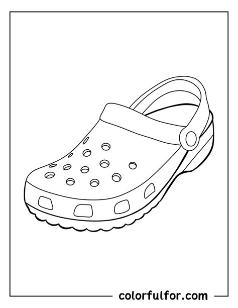 Croc-Shoe-Coloring-Page Crocs Shoe Coloring Page, Croc Shoe Template Printable, Design Your Own Shoes Template, Crocs Template, Coloring Pages Shoes, Shoe Template Printable, Croc Drawing, Croc Party, Shoe Outline