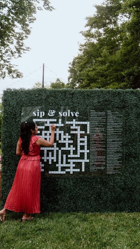 When I saw this at Izzy & Sid’s wedding I HAD to share. The couple came up with a crossword puzzle called “Sip & Solve” for their guests… | Instagram Diy Wedding Activities, Wedding Inspo Unique, Wedding Cocktail Hour Activities, Event Activities Ideas, Cheap Reception Ideas, Unique Wedding Activities, Cocktail Hour Games, Unique Reception Ideas, Unique Wedding Ideas Diy