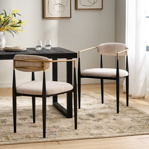 Ascend Dining Chair with Refined Toothpick Frame and Gold Accent, Set – Pier 1 Iron Dining Chairs, Gold Dining Chairs, Black Dining Room, Dining Room Chairs Modern, Mid Century Modern Dining, Dining Chairs Set, Dining Table Black, Dining Room Inspiration, Dining Table Design