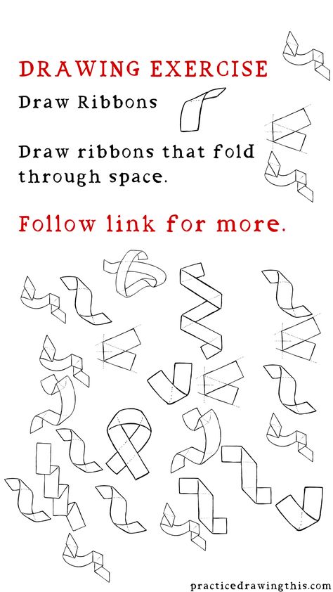 Drawing Exercises : Draw ribbons that fold through space. Simple Drawing Exercises, Linework Exercise, Hand Drawing Exercises, Sketch Exercises For Beginners, Easy Drawing Exercises, Drawing Warmup Exercise, Shape Exercise Drawing, Drawing Excersise For Beginners, Shape Drawing Exercises