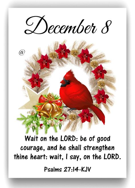 December 8~~J~ Psalms 27:14 December Scriptures, Words Of Faith, Christmas Verses, December Quotes, Scripture Images, Christmas Scripture, Christmas Bible Verses, Merry Christmas Message, Birthday Quotes For Me