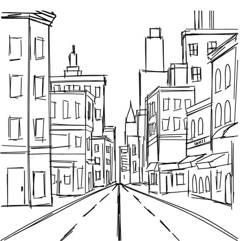 Simple City Sketch, Small City Drawing, City Outline Drawing, City Scape Drawing Easy, Street Drawing Simple, City Background Drawing, City Street Drawing, City Landscape Drawing, City Scape Drawing