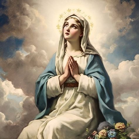 Virgin Mary Praying, Virgin Mary Icon, Catholic Icons, Blessed Mother Statue, Photo Bleu, Mary Art, Virgin Mary Art, Mother Mary Images, Images Of Mary