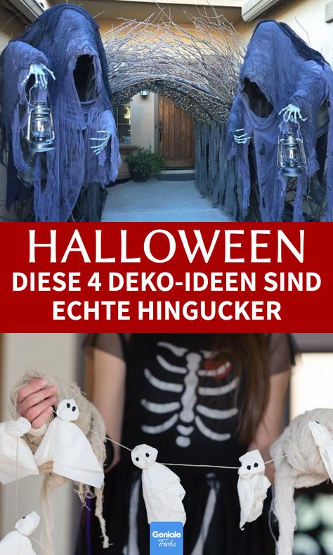 Halloween: Diese Deko-Ideen sind echte Hingucker. 4 gruselige Deko-Ideen für Halloween. Halloween-Dekoration: 4 Ideen für gruselige Deko. Gruselige Deko: Wir haben für dich 4 schaurige und lustige Ideen für Halloween-Dekoration. Lass dich inspirieren! Halloween Do It Yourself, Halloween Kita, Diy Halloween Dekoration, Halloween Party Diy, Halloween Deco, Halloween Halloween, Diy Halloween, Halloween Diy, Halloween Decor