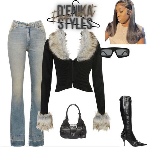 Fur Cardigan Outfit, Jeans Boots Outfit, Nappa Leather Bag, Pink Story, Extra Clothes, Outfit Boards, Throwing Fits, Random Outfits, Black Boots Outfit