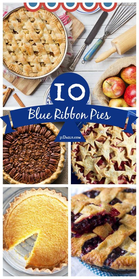 10 Blue-Ribbon Winning Pies To Make This Summer | 31Daily.com Essen, Pie, Quiche, Blue Ribbon Pies, Pecan Tassie Recipe, Pie Baking Contest, Award Winning Desserts, Fair Recipes, Award Winning Pies