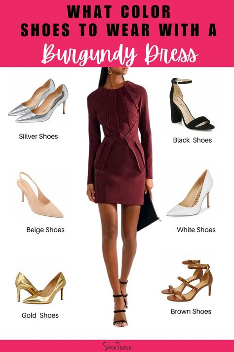 Burgundy Dress Accessories, Wine Dress Outfit, Maroon Dress Outfit, Maroon Outfits, Burgundy Dress Outfit, Blue Shoes Outfit, Burgundy Outfits, Burgundy Dress Shoes, Red Wine Dress