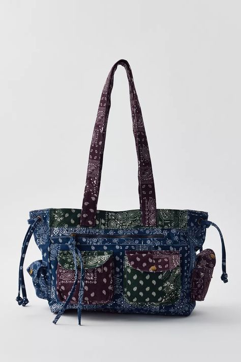 BDG Y2K Bandana Patch Shoulder Bag | Urban Outfitters Y2k Bandana, Urban Outfitters Bag, Carryall Tote, Denim Tote Bags, Y2k Denim, Denim Tote, Patchwork Bags, Shoulder Tote Bag, Tote Purse