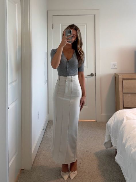 ROWAN BONE MIDI SKIRT curated on LTK Corporate Girl, College Outfit, School Clothes, Fit Check, How To Look Classy, College Outfits, School Outfits, Work Outfit, Midi Skirt